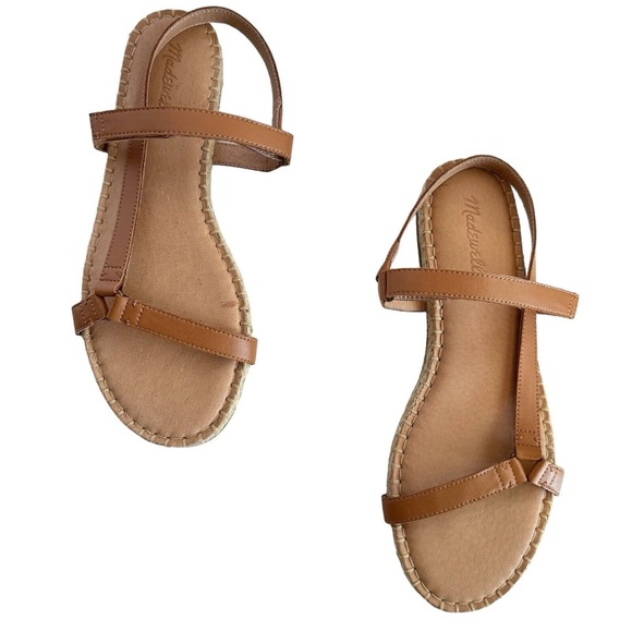 Madewell The Hallie Espadrille Sandals Brown Leather Open Toe Flat Strappy Sz 11 - Picture 1 of 12